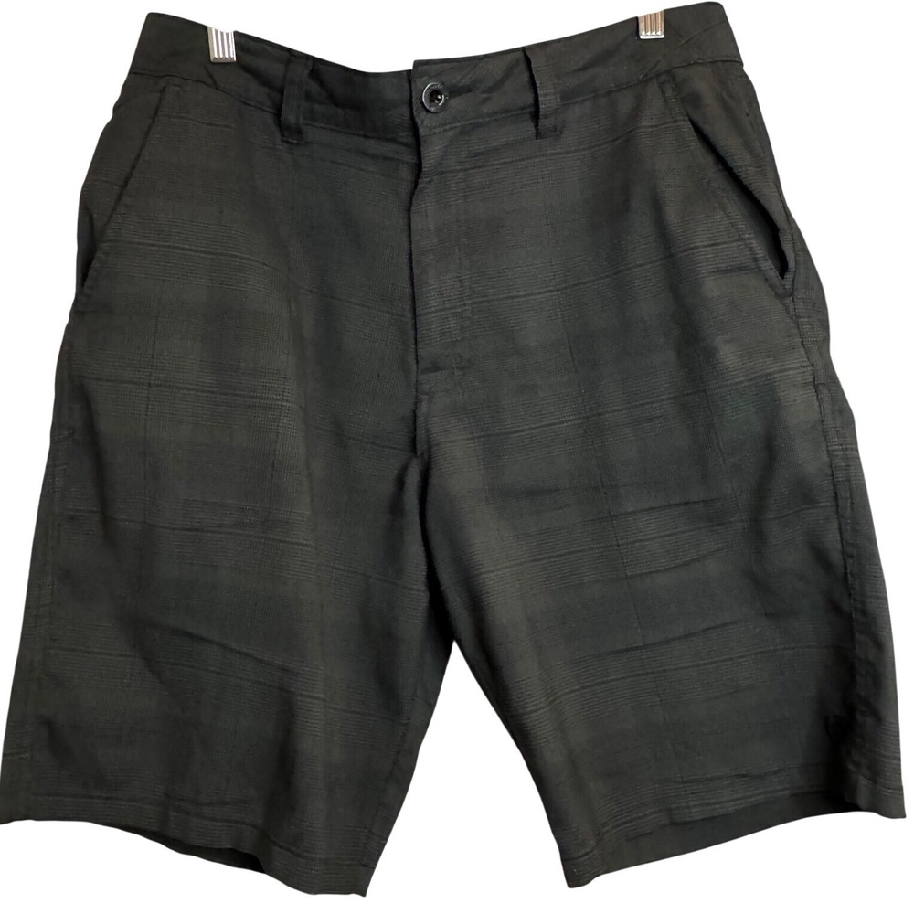 Hang Ten Dark Gray Zip Plaid Shorts Flat Front Casual Walking Mens Size 32